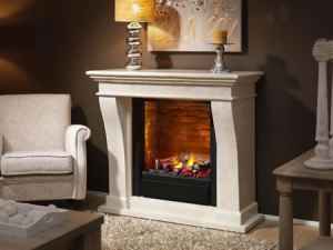 Kleine Ausführung mit großem, hochwertigem Feuereinsatz: Der klassisch-schlichte Elektrokamin mit creme-weiß-marmorierter Fassade bereichert Ihr Wohngefühl.