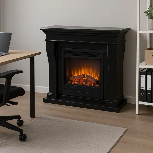 Elektrokamin-Kreta-Mini-Fossilstein-schwarz-Optiflame-Garvens