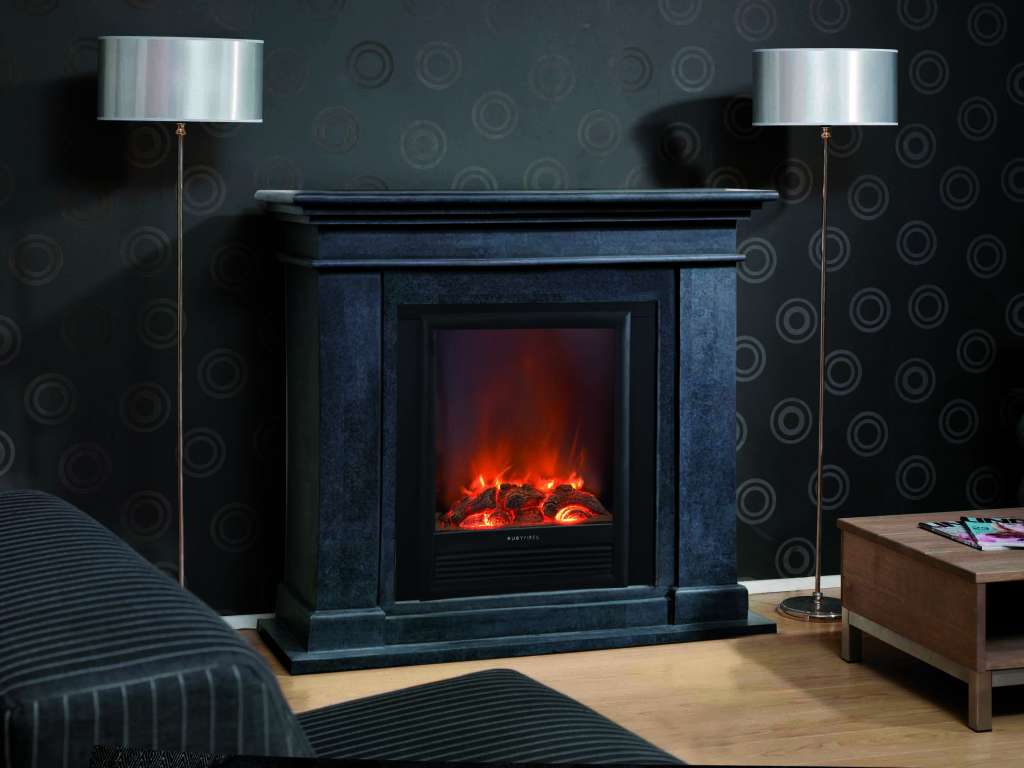 Elektrokamin Kos, Fossilsteinmarmor schwarz / Garvens | Elektrokamine