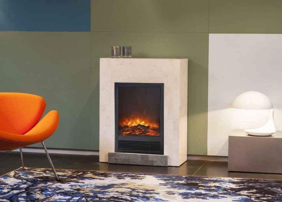 Elektrokamin Todos, Fossilsteinmarmor creme-weiß und grau / Garvens