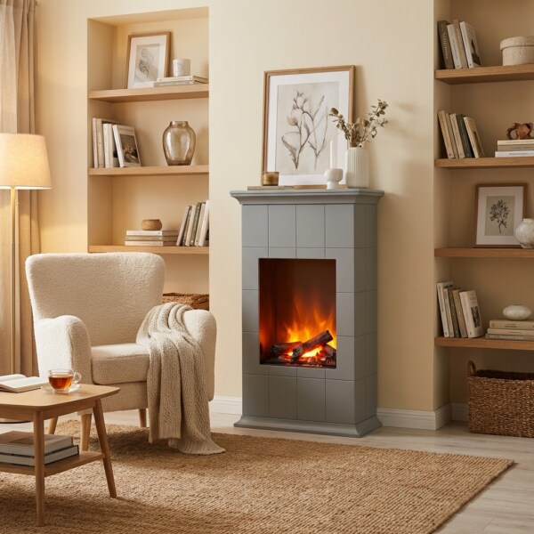 Aerzener Elektrokamin Sellin grau leicht Antik patiniert Optimyst Garvens2