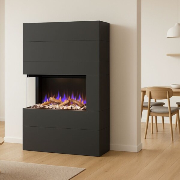 Glow-Fire-Elektrokamin-Portia-grau-links-offen-E-Motion-Garvens