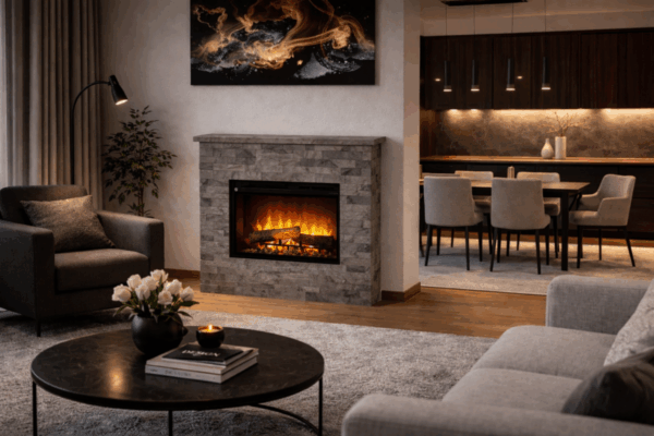 Aerzener Elektrokamin Amrum Schiefer grau