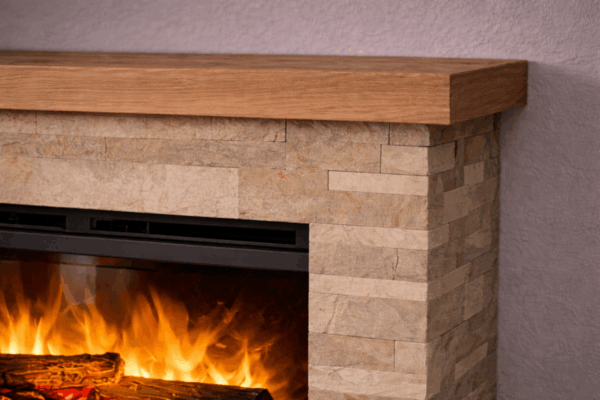 Aerzener Elektrokamin Amrum Schiefer hell mit Echtholz-Oberplatte